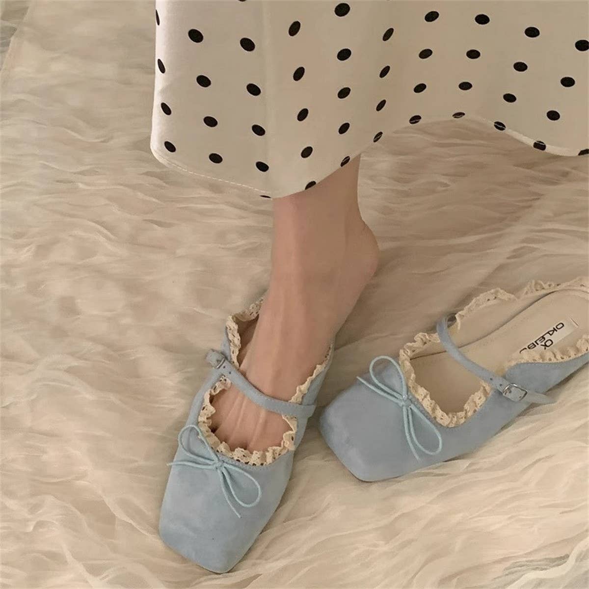 Elegant Ballet Mule Flats with Bow & Lace