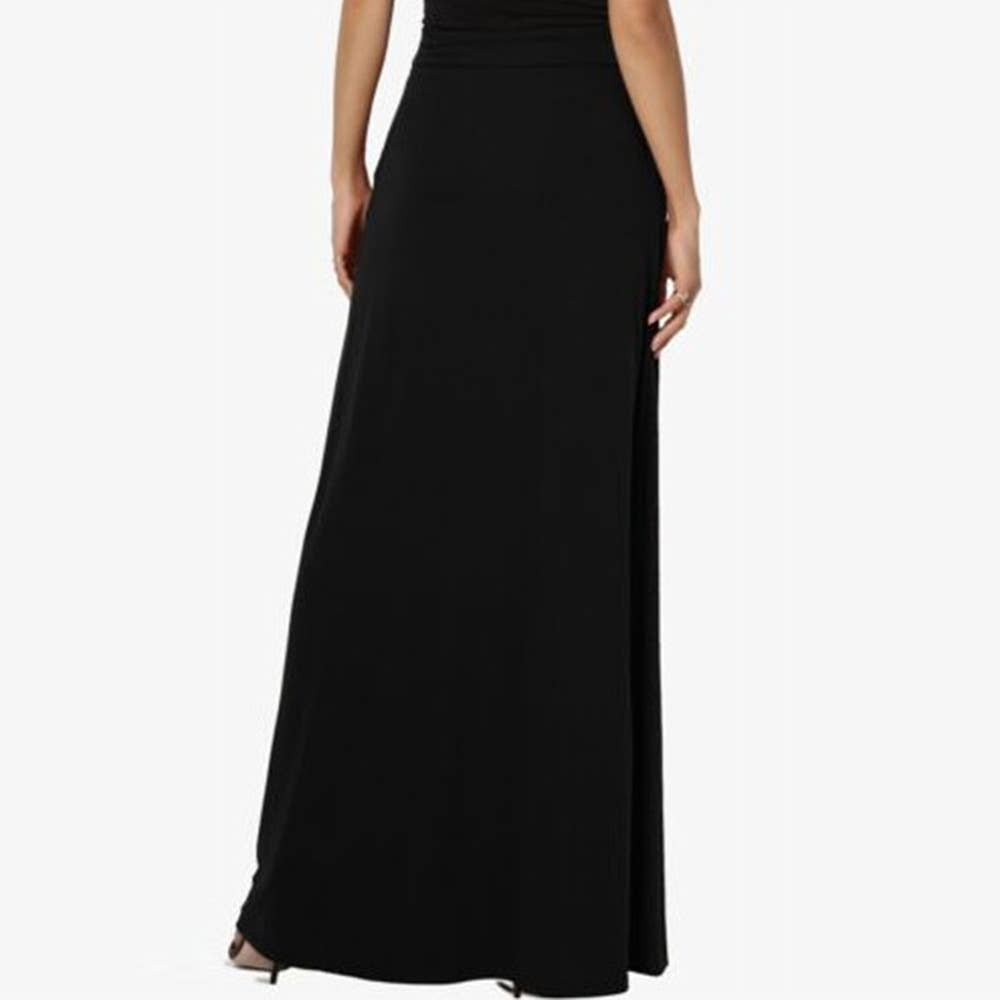 Casual solid color drawstring long skirt