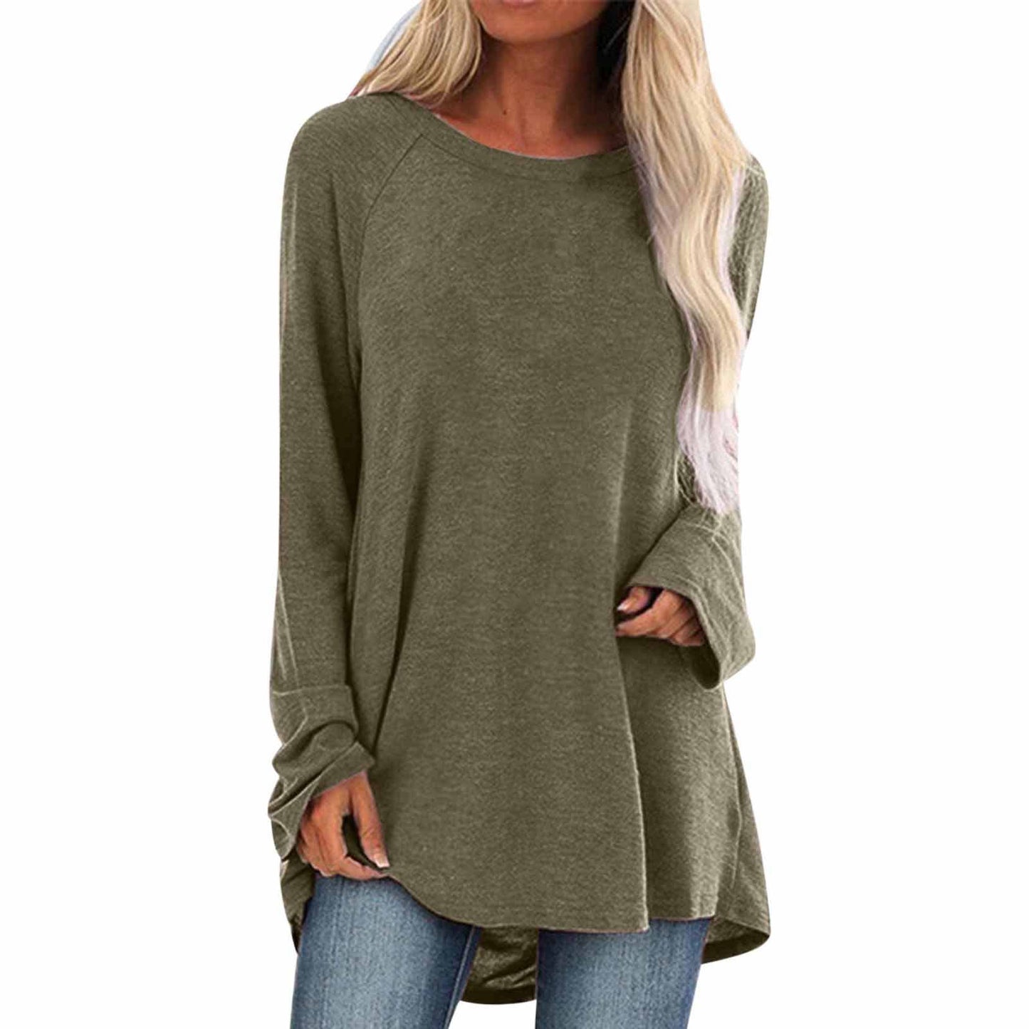 SOLID COLOR LOOSE LONG LONG-SLEEVED T-SHIRT