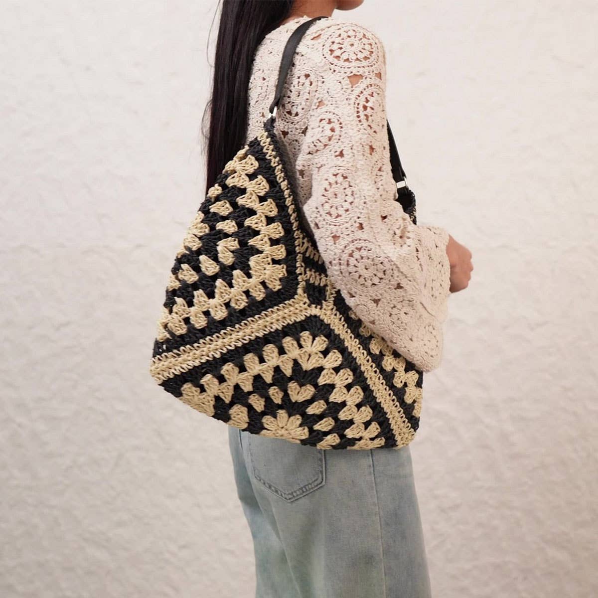 POPULAR RETRO ETHNIC STYLE PAPER ROPE WOVEN BAG_CWAB4695