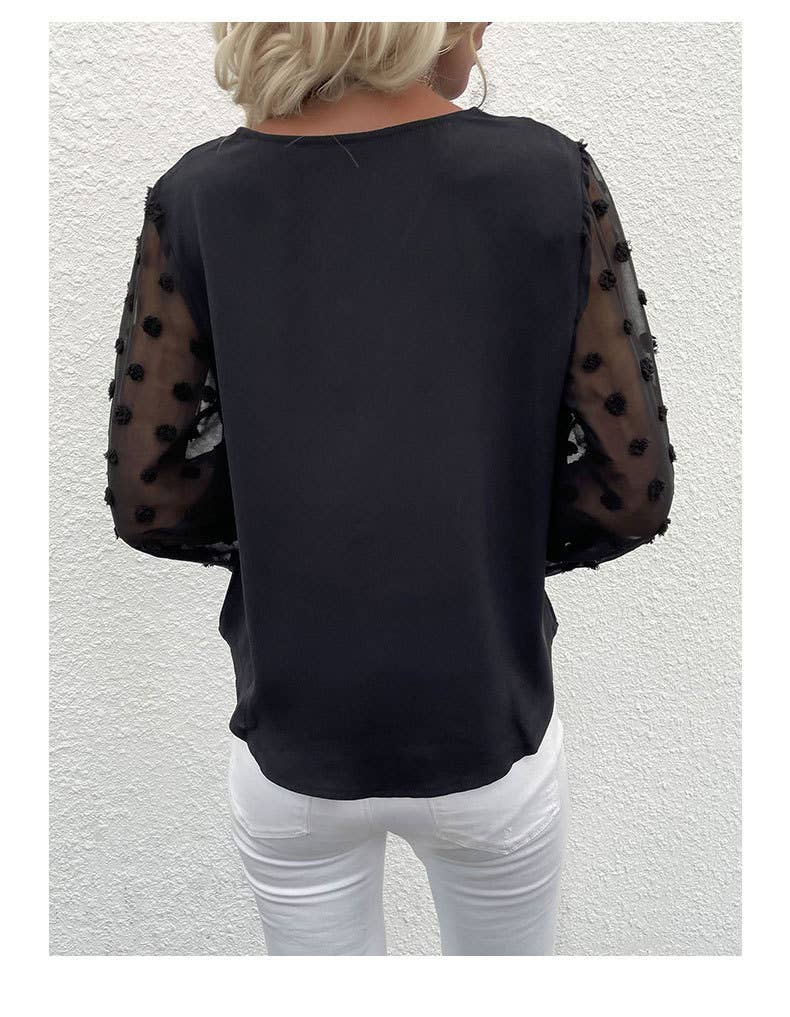 V-neck long sleeve chiffon shirt with hairball