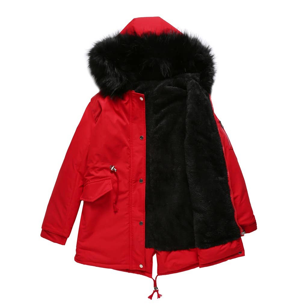 HOODED WARM PADDED JACKET WITH FLEECE