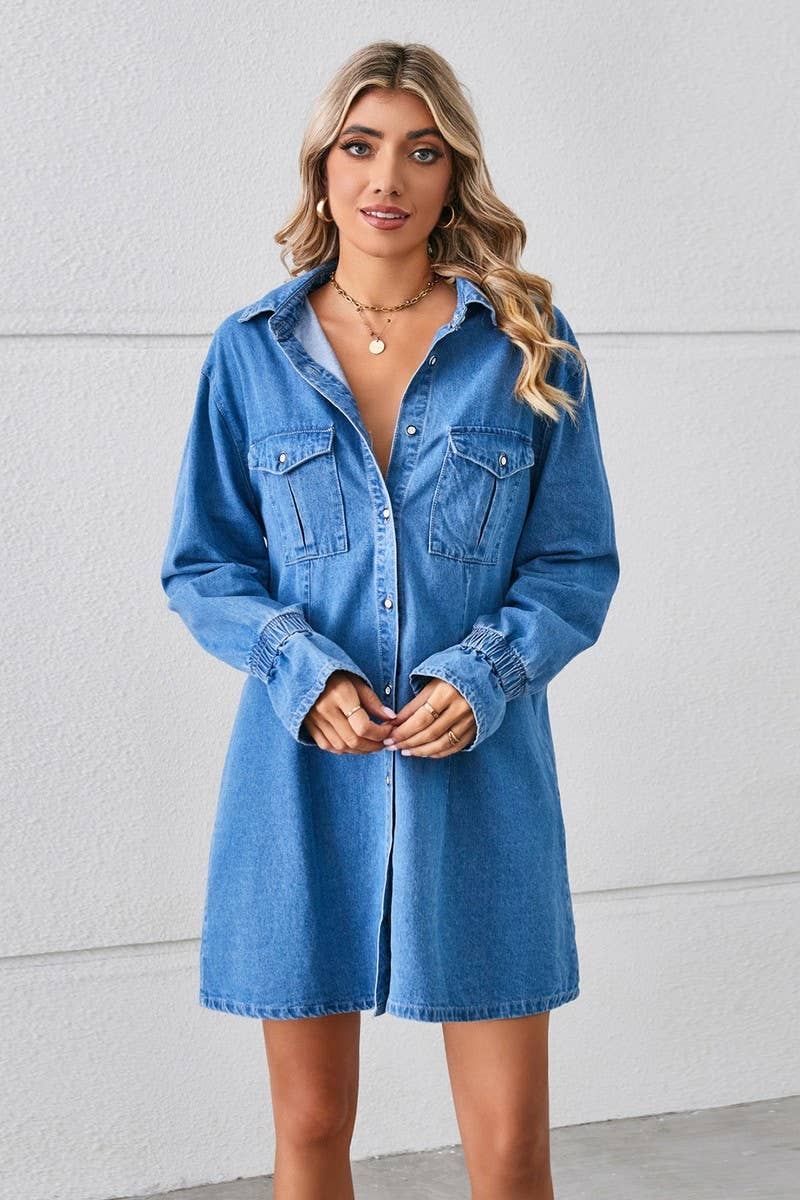 CWDSD10893_LOOSE WASHED DENIM SHIRT MIDI DRESS