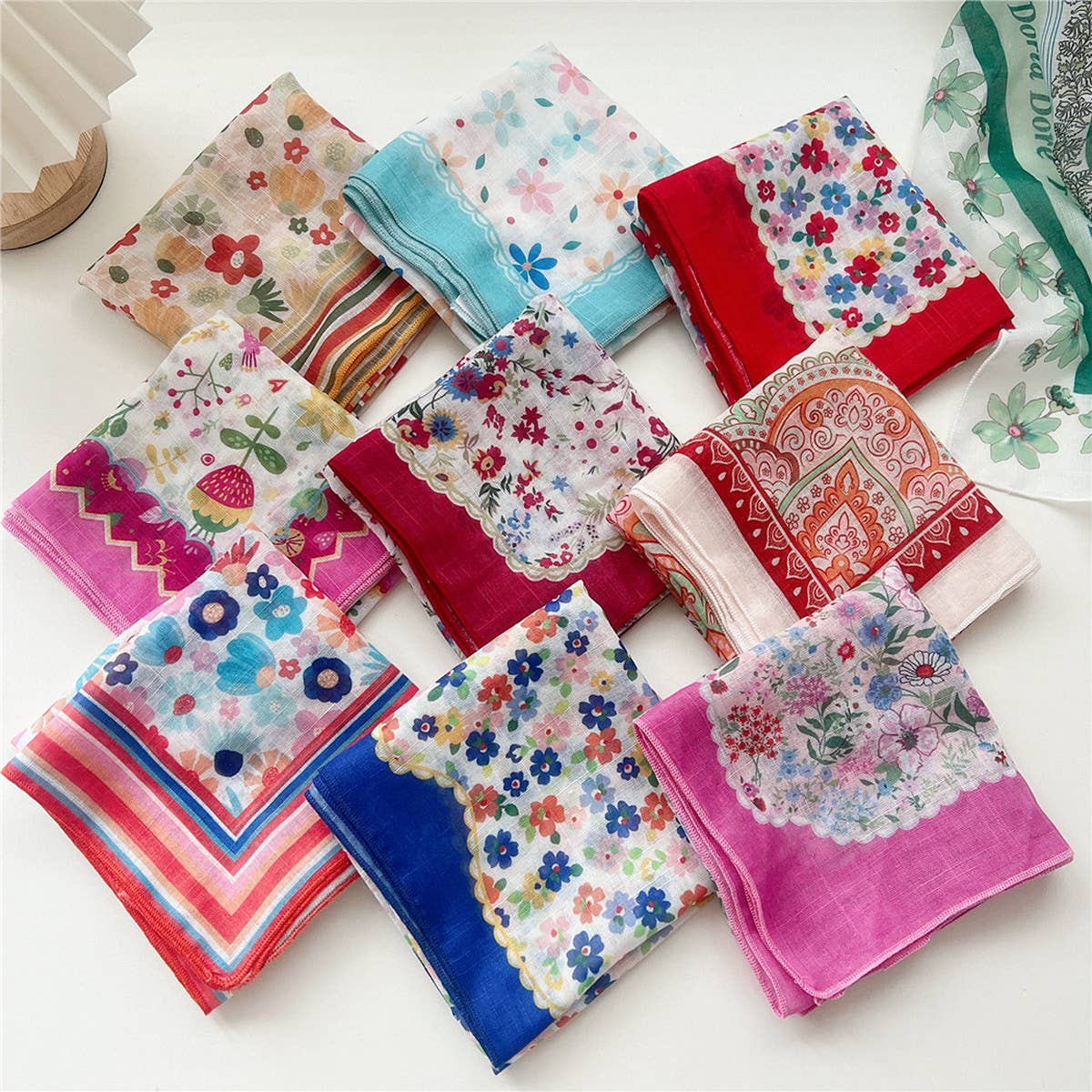 Cotton Linen Square Scarf - Breathable Neck Wrap