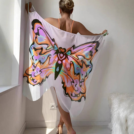 Casual Sling QuickDry Beach Dress, Butterfly Print_CWBLS0482