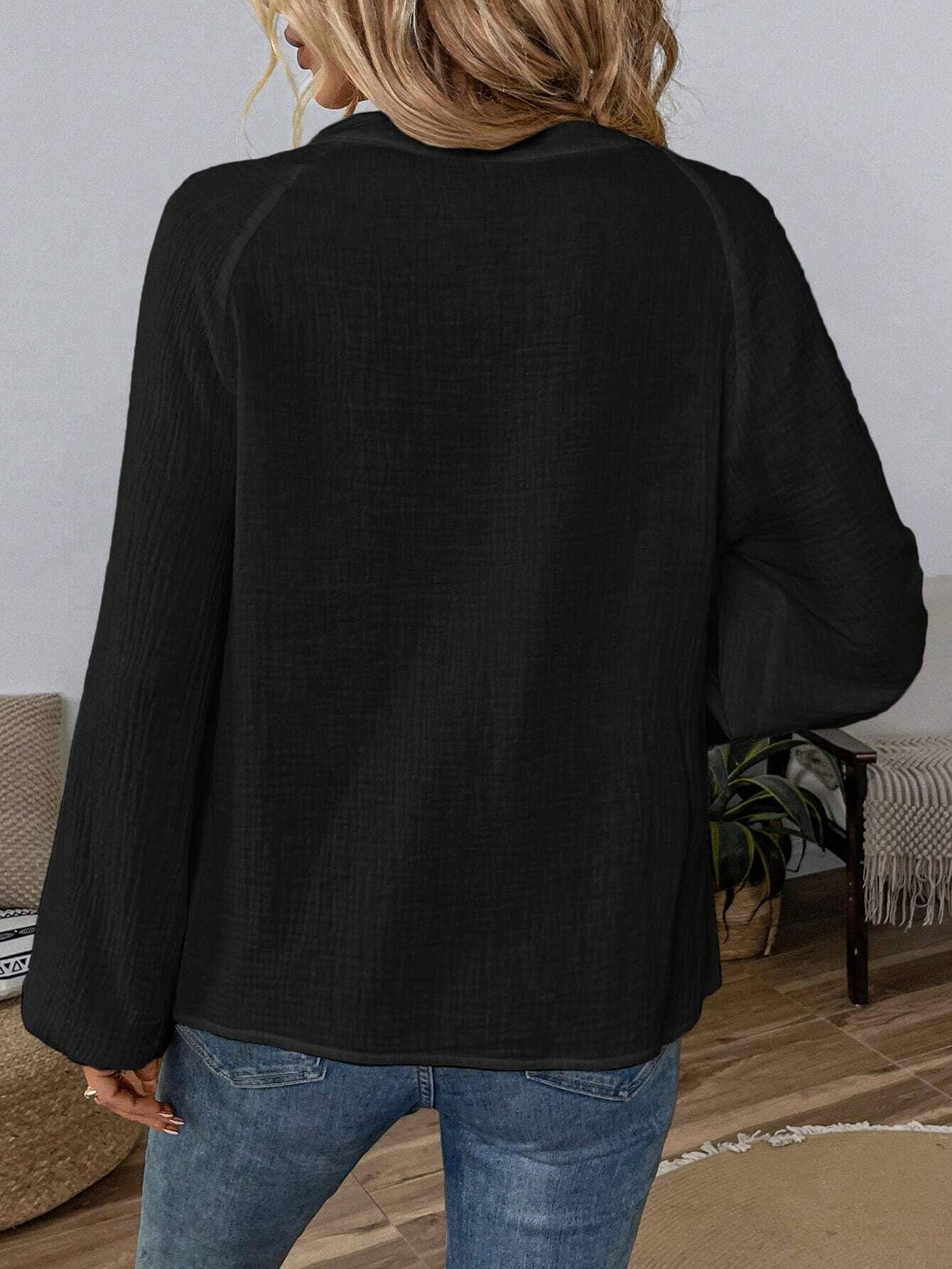 Ethnic-style V-neck embroidered pure cotton top