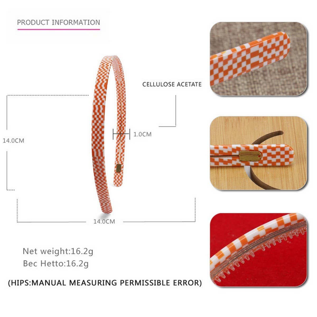 VINTAGE ACETATE HOUNDSTOOTH HEADBAND HAIRPIN
