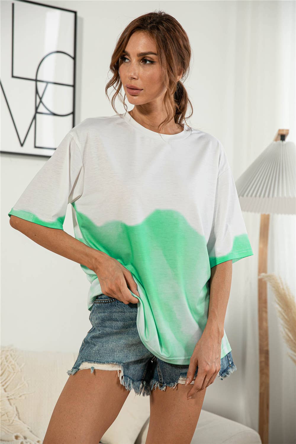 Tie-dyed and printed casual loose T-shirt