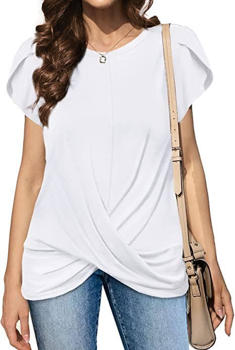 Solid color knotted short-sleeved blouse