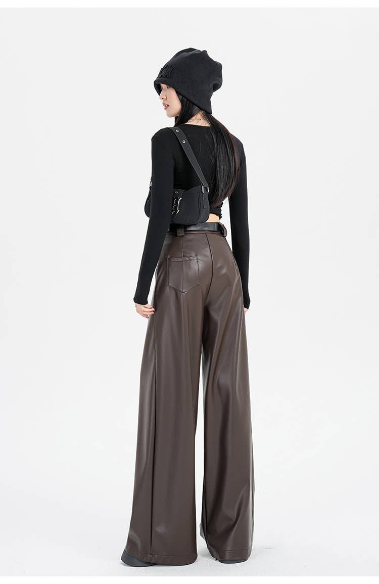 Retro and versatile casual PU leather pants