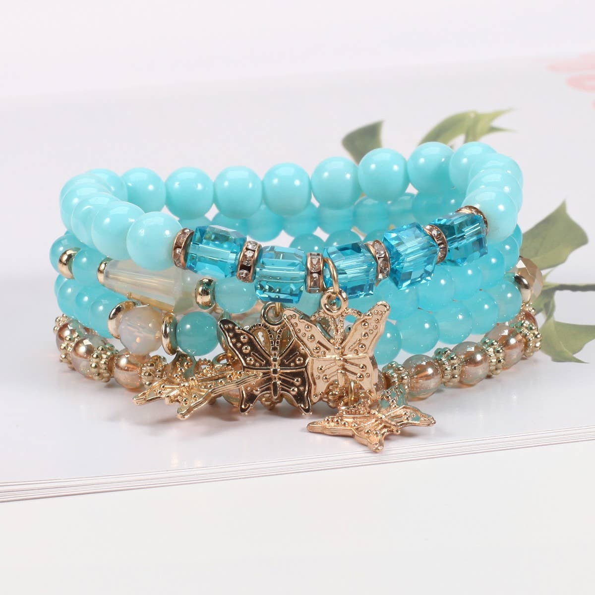 CWMM10435_BOHO BUTTERFLY CRYSTAL BEADED BRACELET SET 4PCS