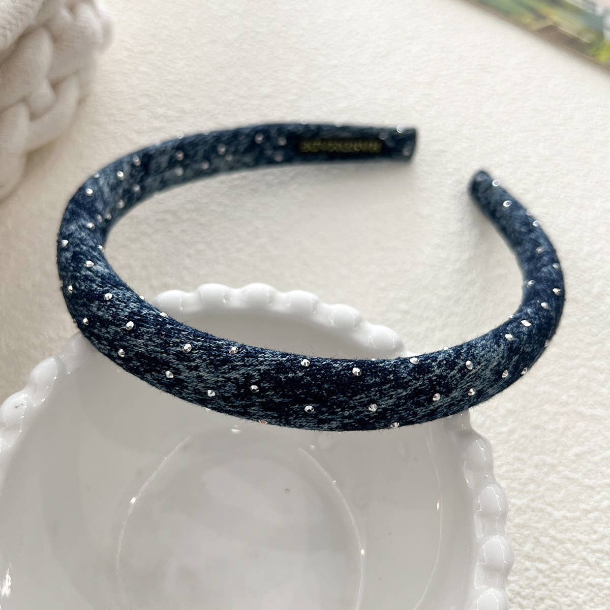 Denim Starry Puff Headband with Volume Sponge