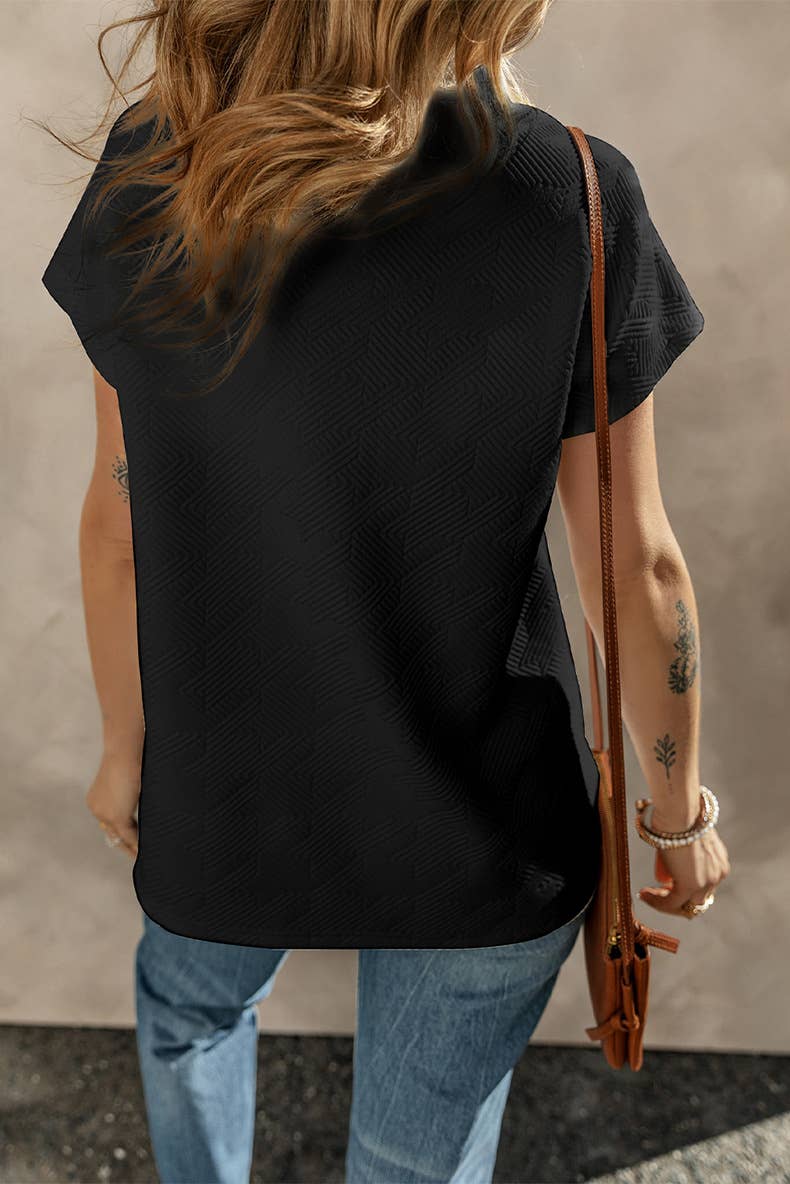 Solid-color V-neck slit short-sleeved T-shirt