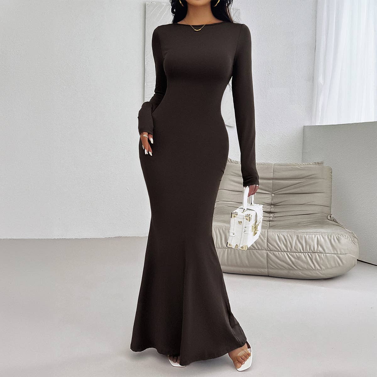 SEXY SLIM-FIT CREW NECK LONG SLEEVE DRESS