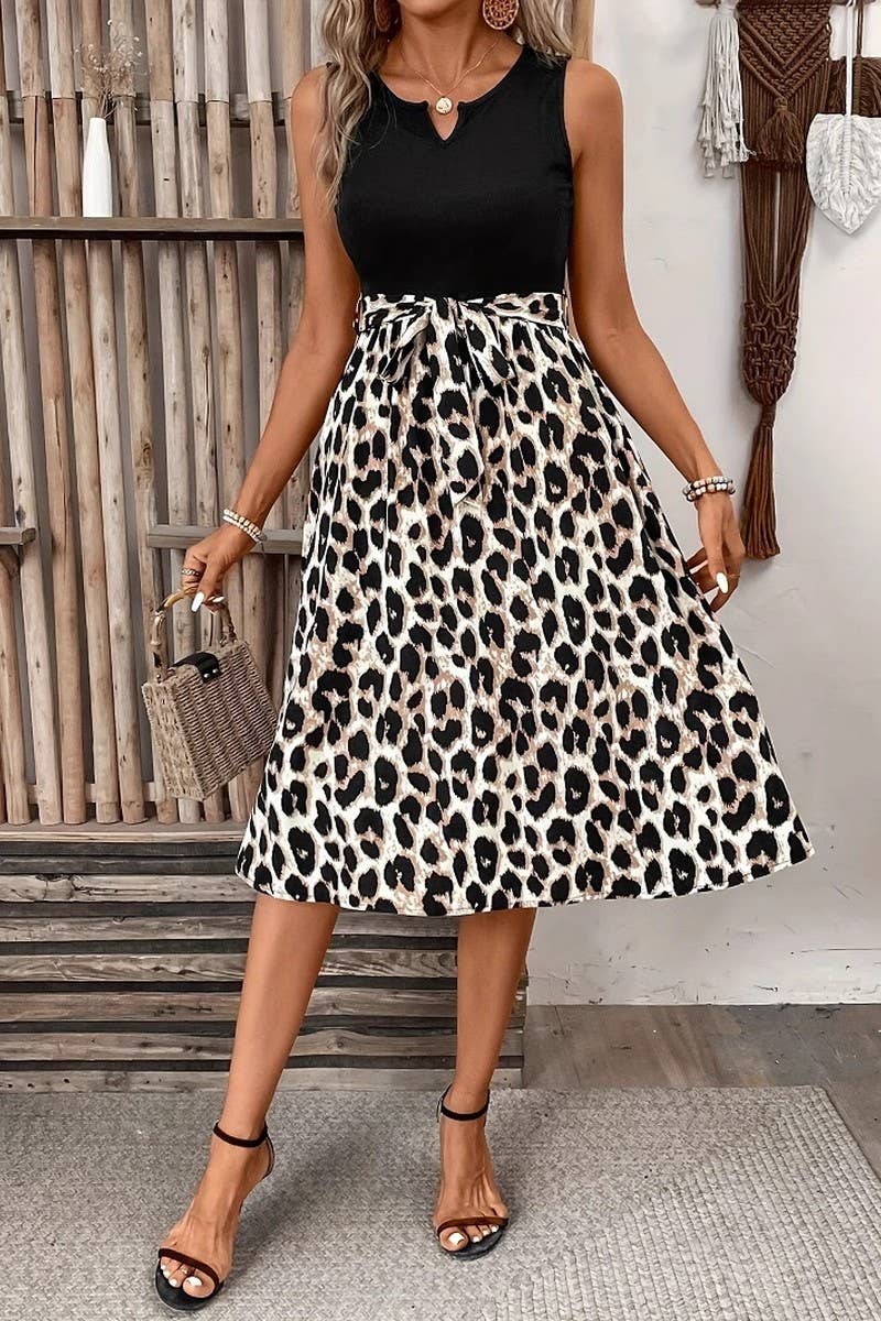 CWDSD10542_SUMMER CONTRAST COLOR STITCHING SLEEVELESS DRESS