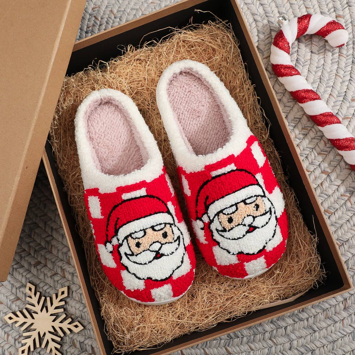CHRISTMAS PLAID SANTA CLAUS COTTON SLIPPERS
