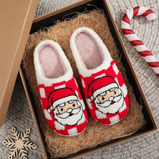 CHRISTMAS PLAID SANTA CLAUS COTTON SLIPPERS