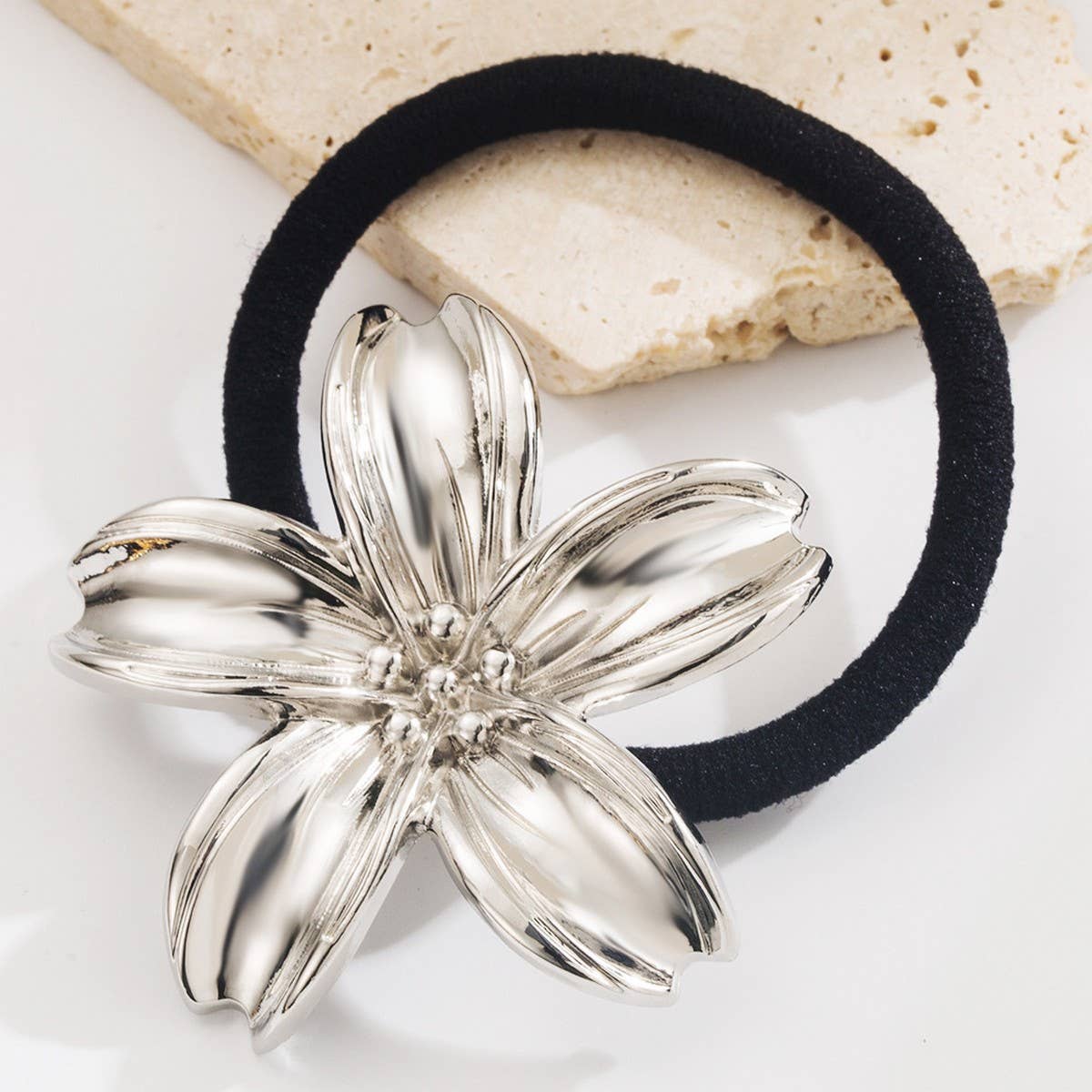 Metal Leaf Flower Elastic Hair Tie for Women