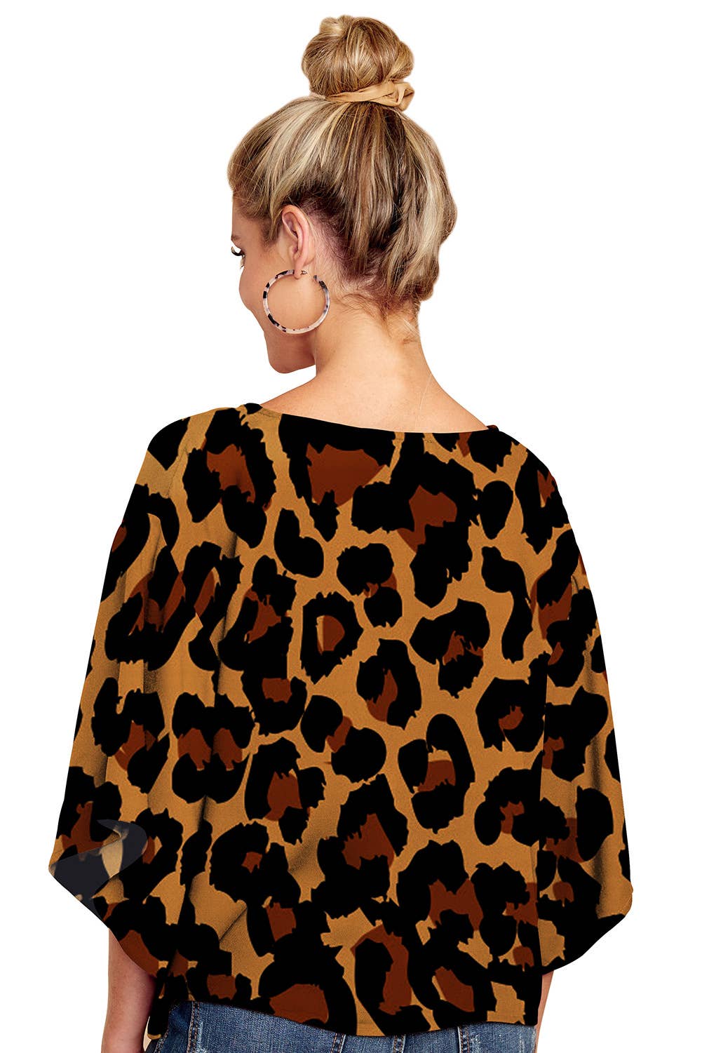 V-neck knotted printed loose sleeved top