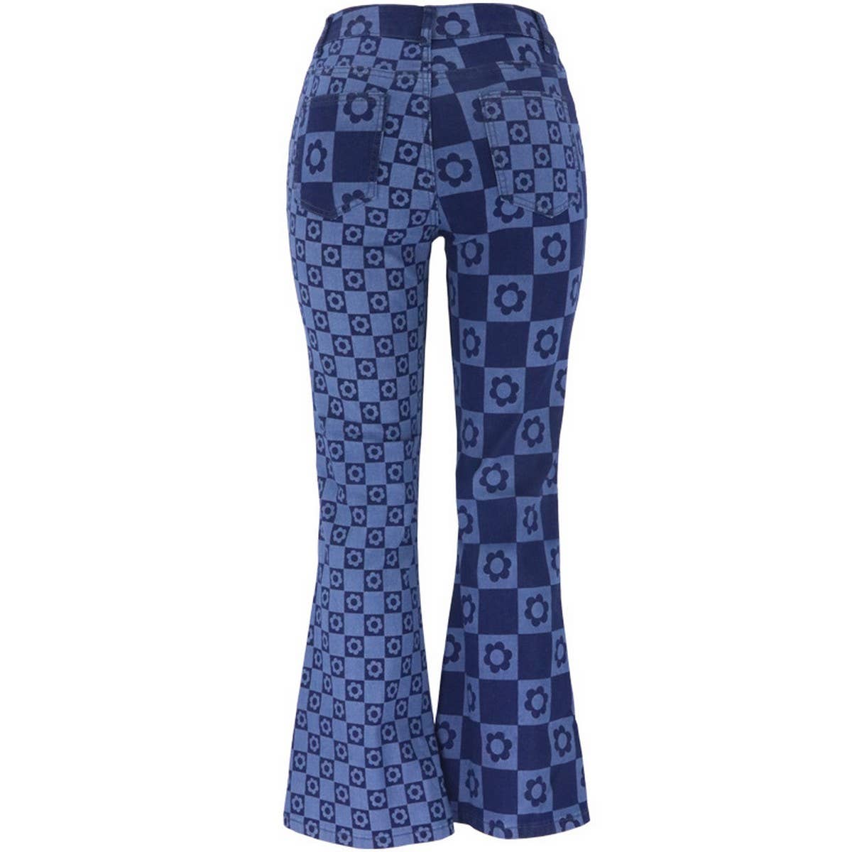 DARK PRINTED HIGH WAISTED WIDE LEG FLARED JEANS
