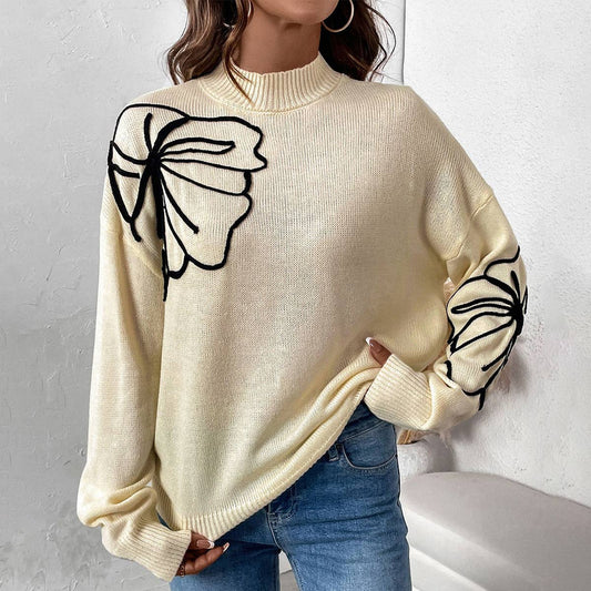 Half Turtleneck Pullover Floral Sweater
