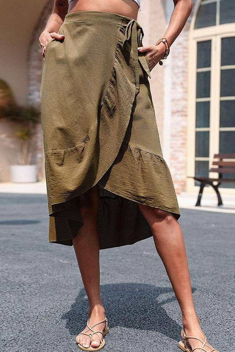 SOLID COLOR COTTON AND LINEN SKIRT_CWBMS0075