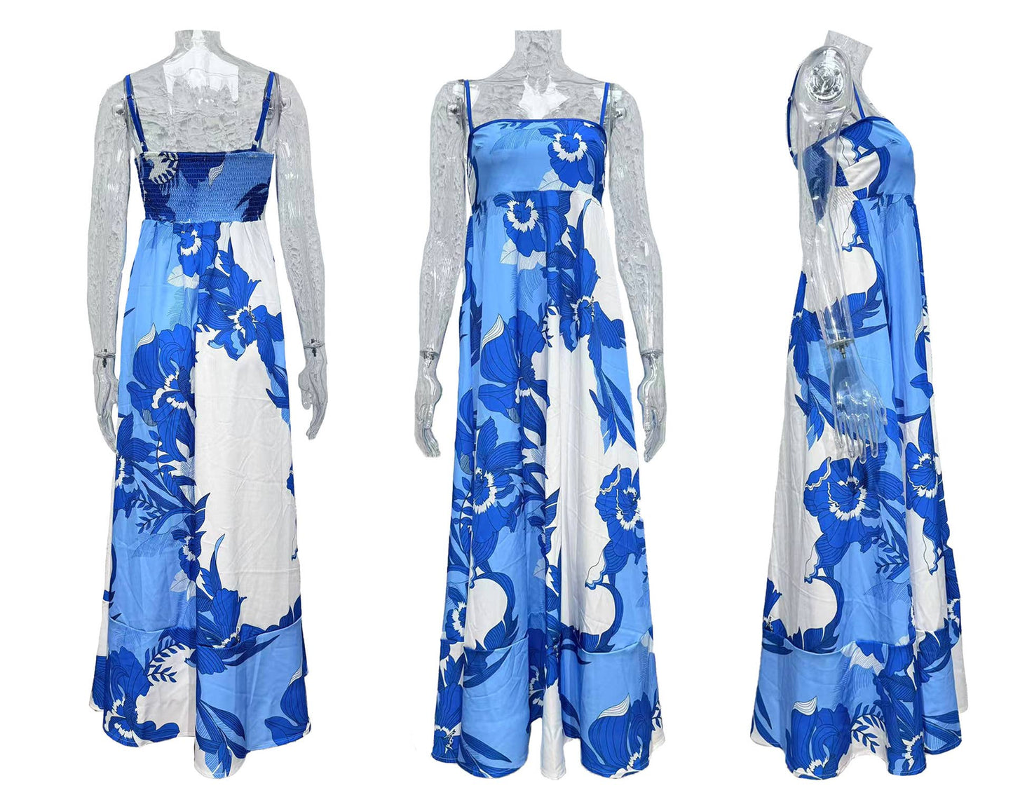 Printed backless high-waisted halter dress