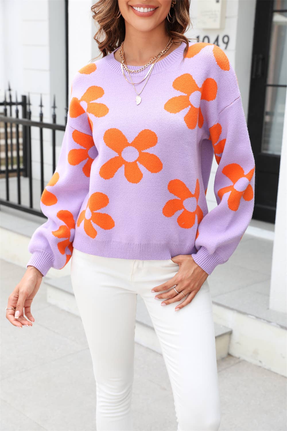 Women's printed sweater pullover floral sweater