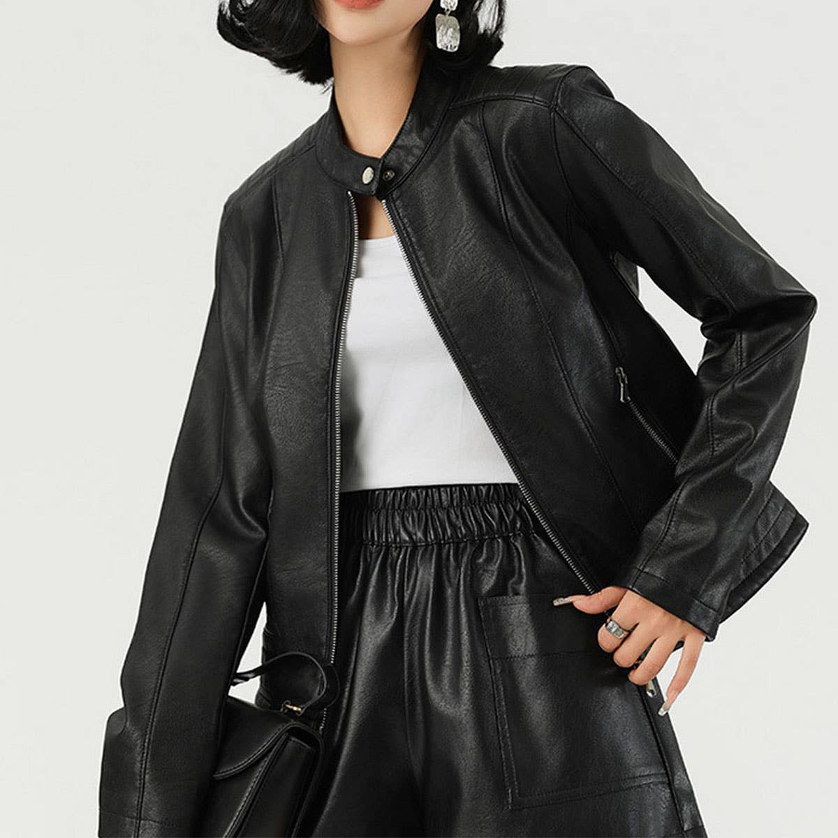 Women¡¯s Biker PU Jacket?Classic Moto Leather Coat