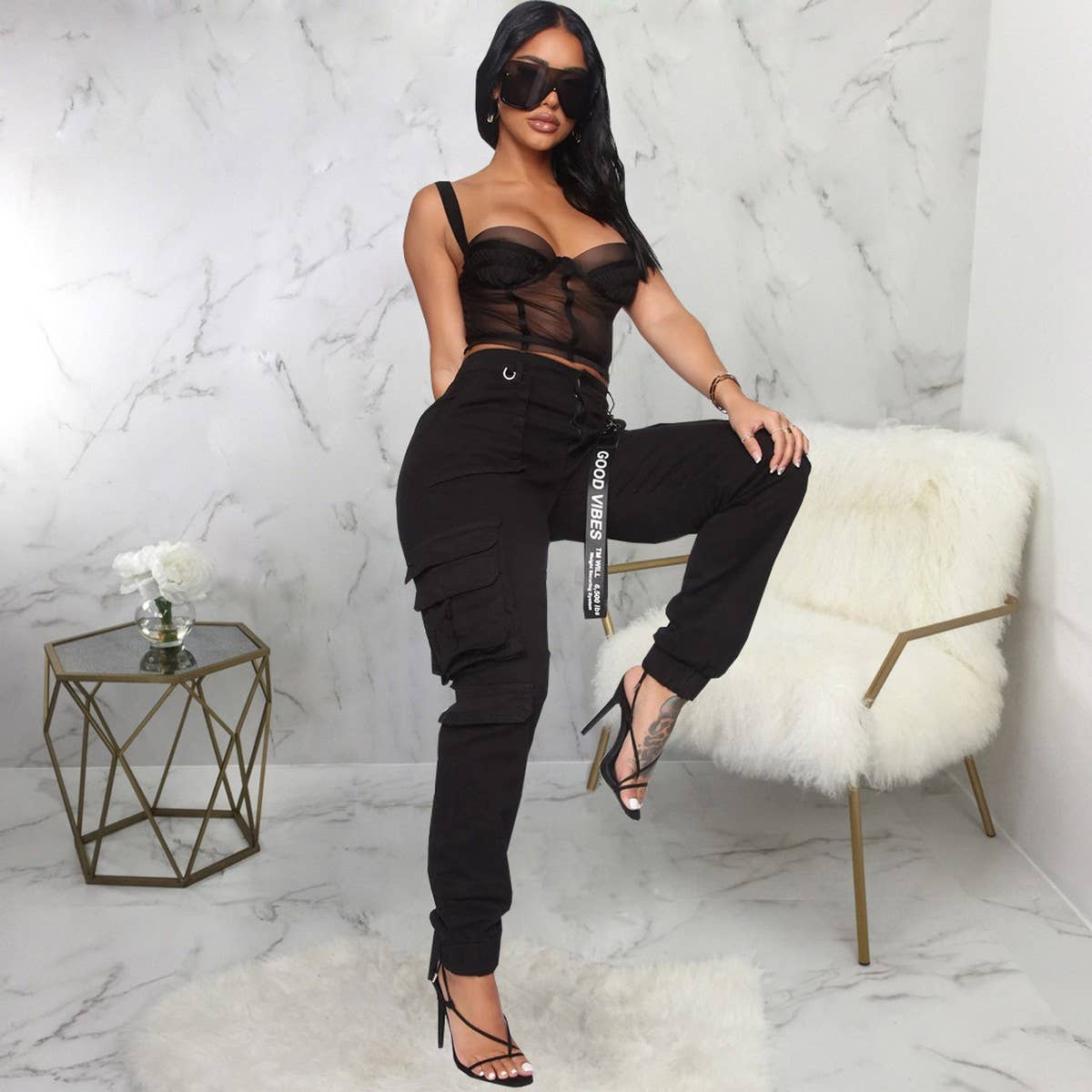 WOMENS SLIM FITTING MULTI POCKET CARGO PANTS_CWBLP0354