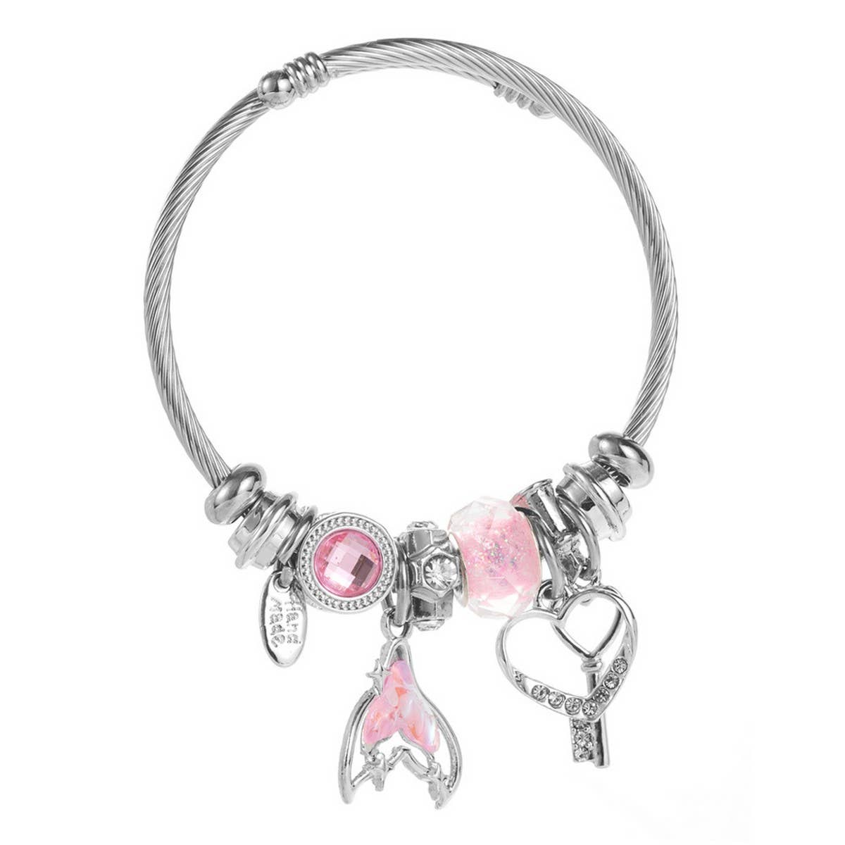Stainless Steel Bracelet with Mermaid Tail & Heart_CWMM8571