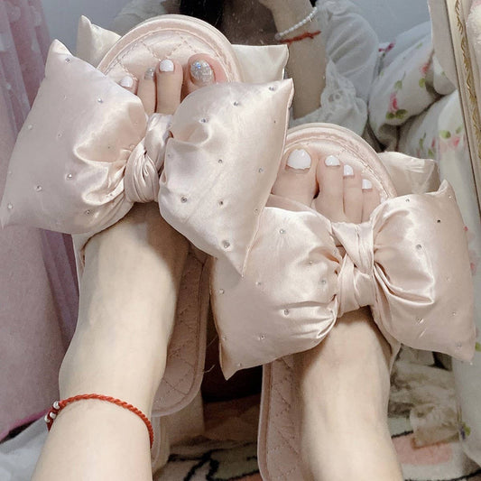 NEW STYLE BIG BOW SATIN HOME SLIPPERS FOR WOMEN_CWMM2963