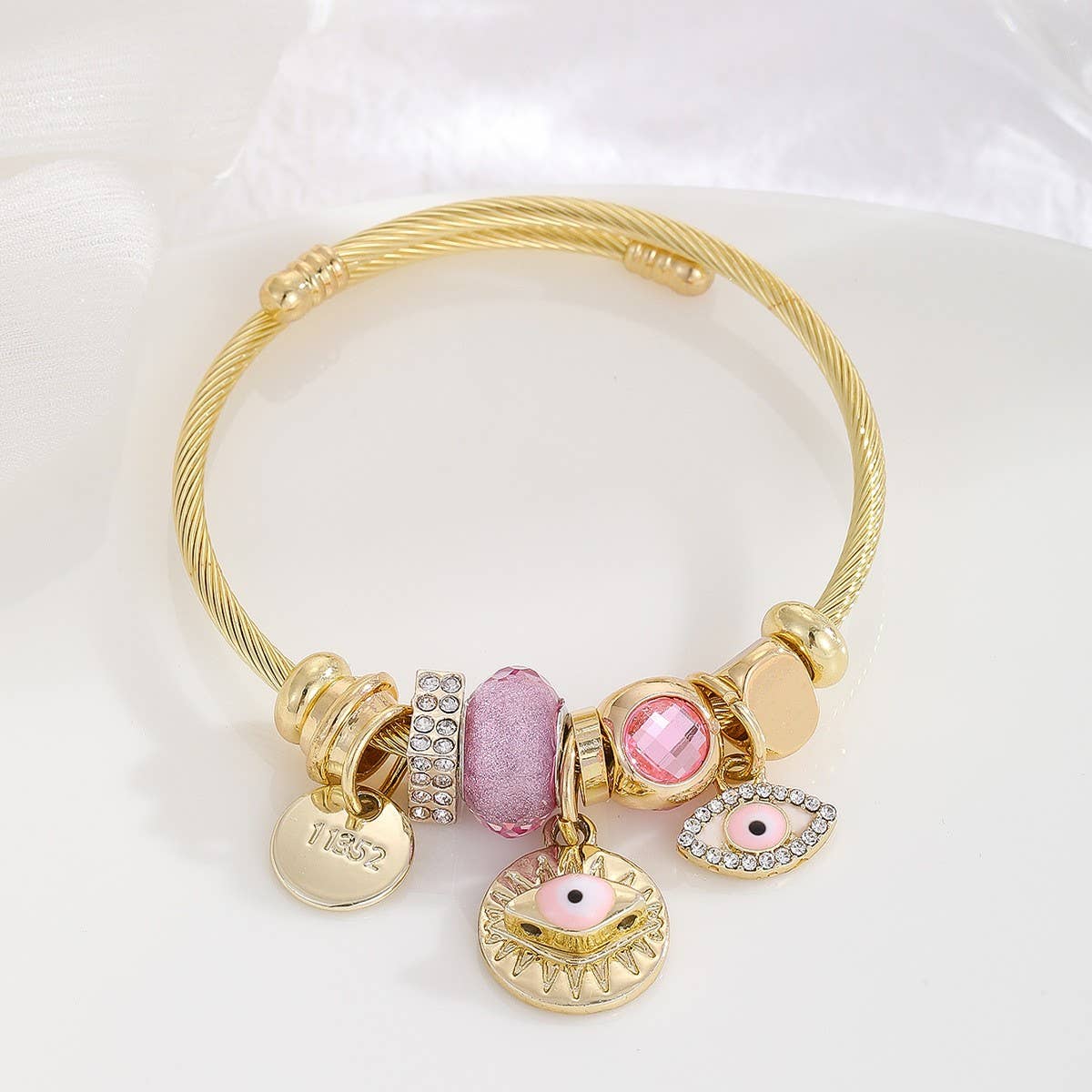 Elegant Alloy Couple Bracelet with Crystal Pendant