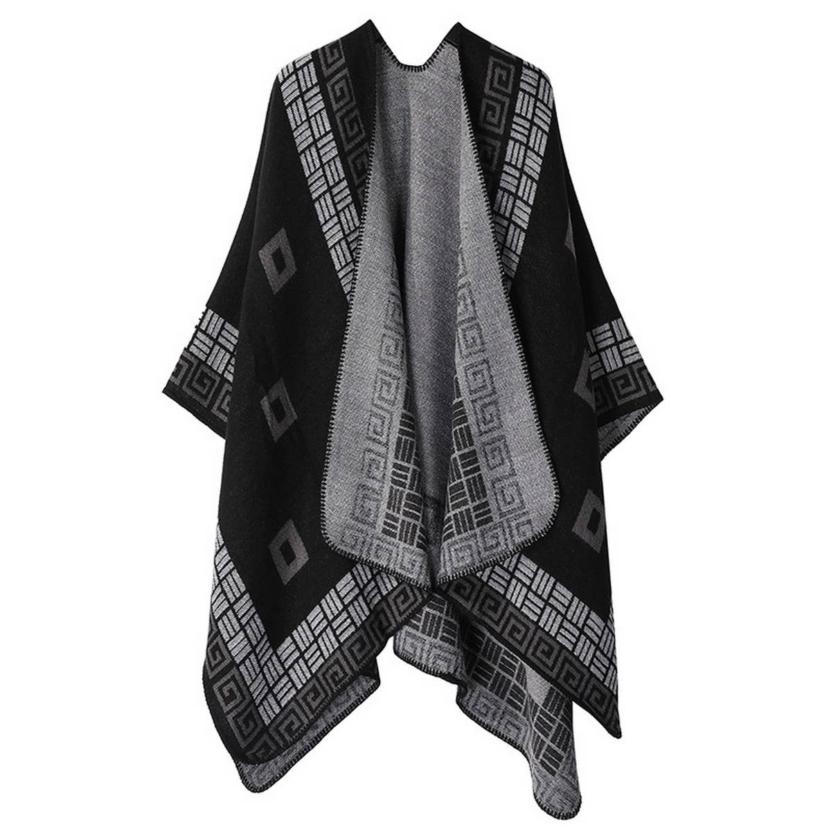 DOUBLE-SIDED PLAID FAUX CASHMERE SHAWL CAPE