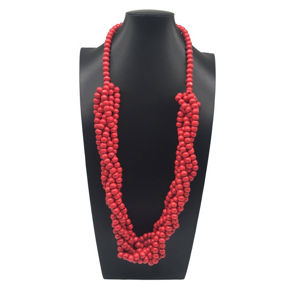 VINTAGE HAND-WOVEN LOG BEAD LONG NECKLACE