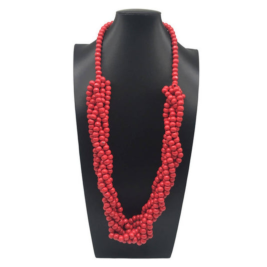 VINTAGE HAND-WOVEN LOG BEAD LONG NECKLACE