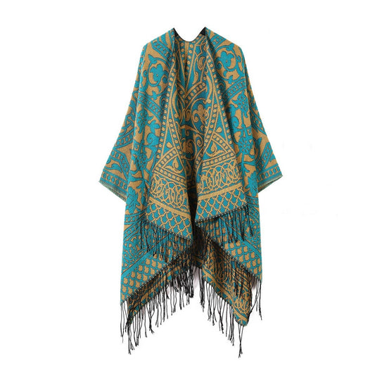 WARM FAUX CASHMERE TASSEL SCARF CAPE SHAWL