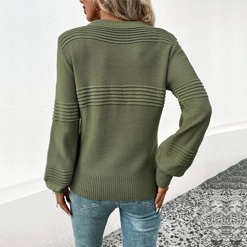LONG SLEEVE SOLID COLOR CREW NECK STRIPED SWEATER