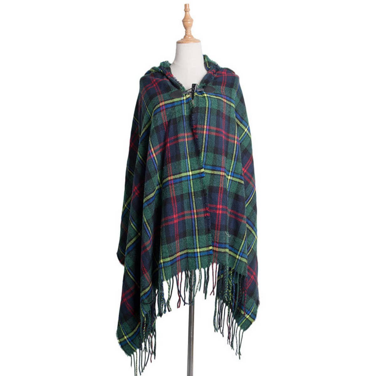 HORN BUTTON BOHEMIAN HOODED CAPE SHAWL