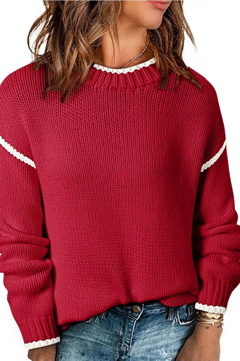 CWOSWL07715-COLORBLOCK CHRISTMAS SWEATER WOMEN CASUAL PULLOV
