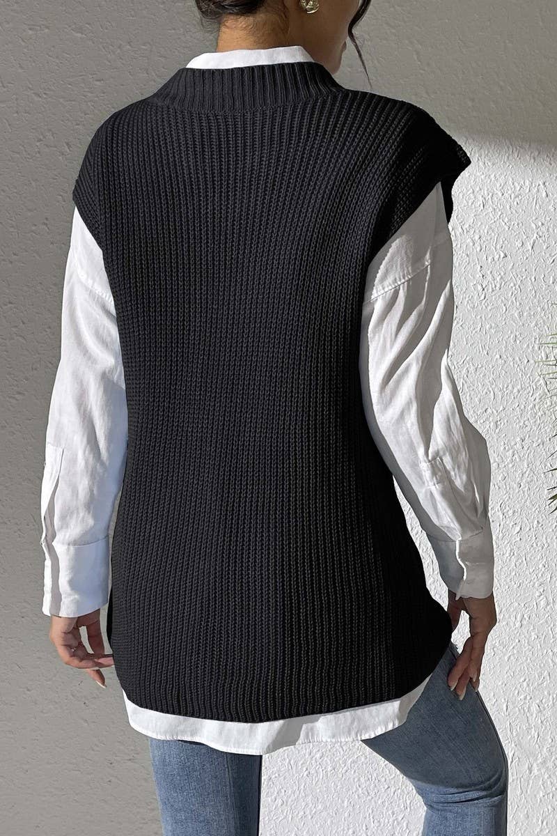 CWOSWL07396_)WOMEN V NECK KNIT SWEATER VEST TOP