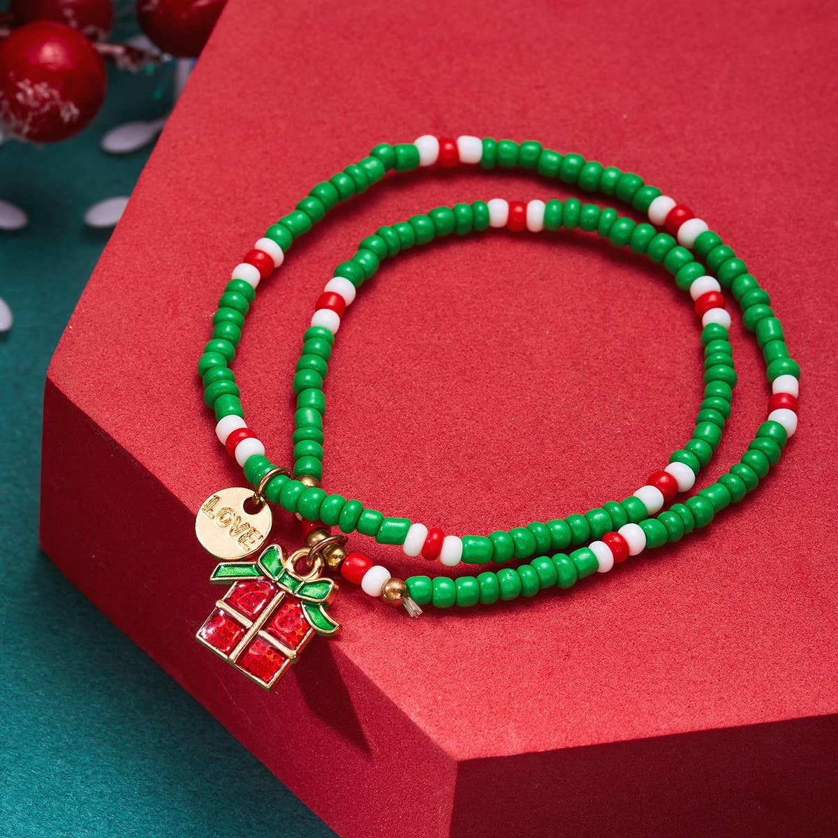 SANTA CLAUS OIL DROP BEADED BRACELET
