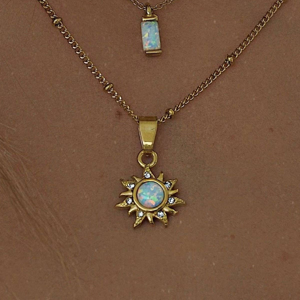 Creative Natural Stone Sun Pendant Necklace