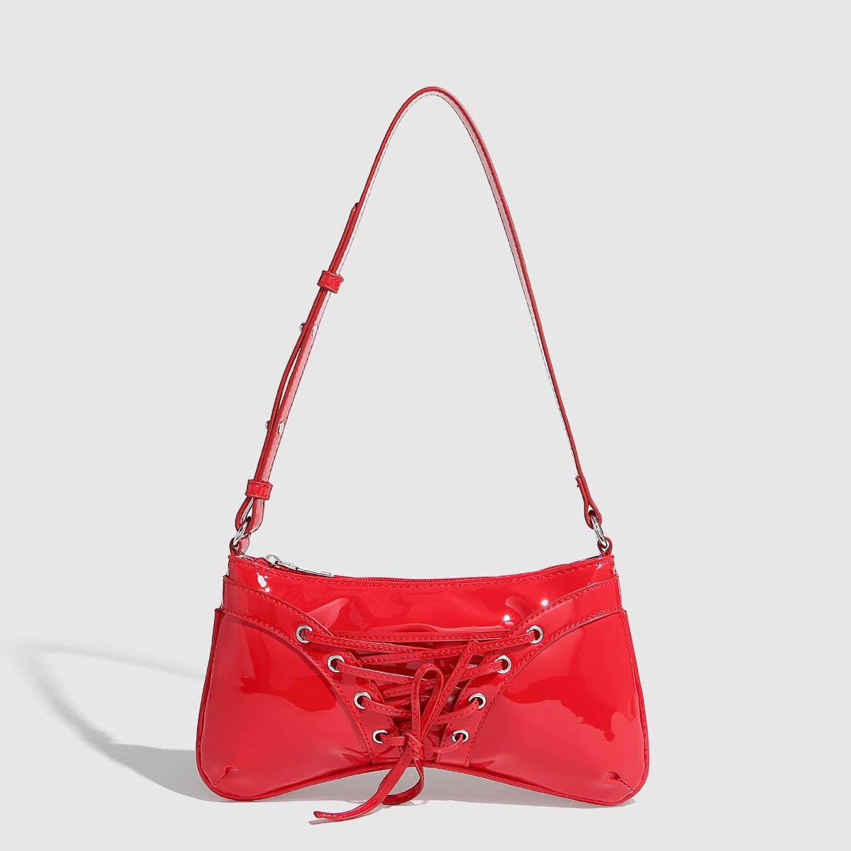 Glossy Bow Studded Drawstring Shoulder Bag_CWAB5704