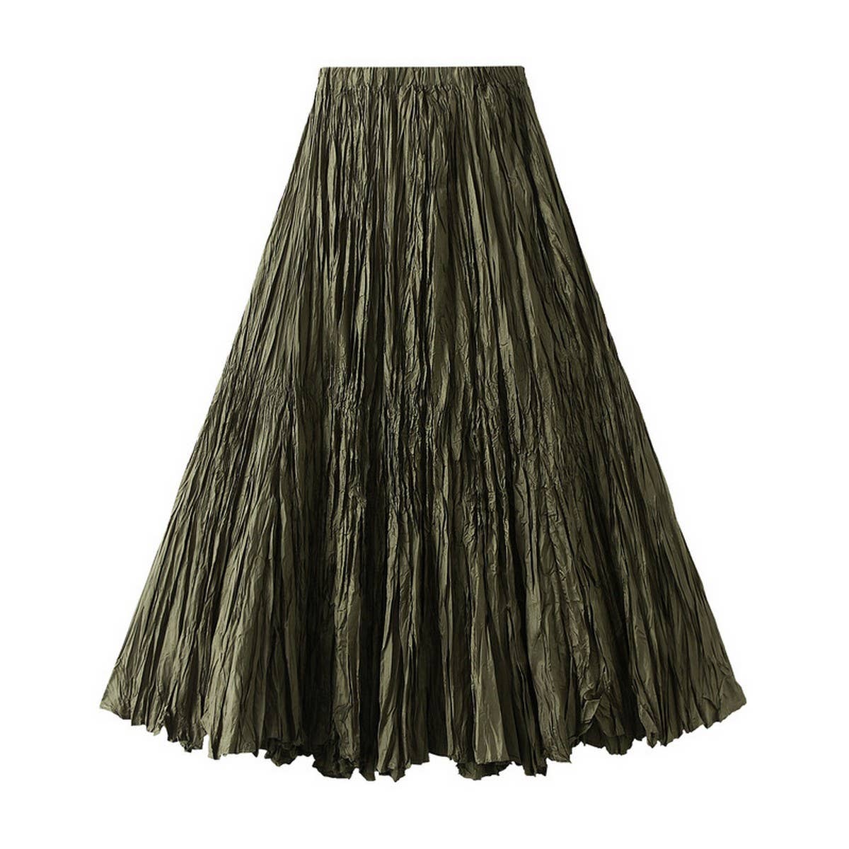 Loose Pleated A-Line Flared Casual Midi Skirt