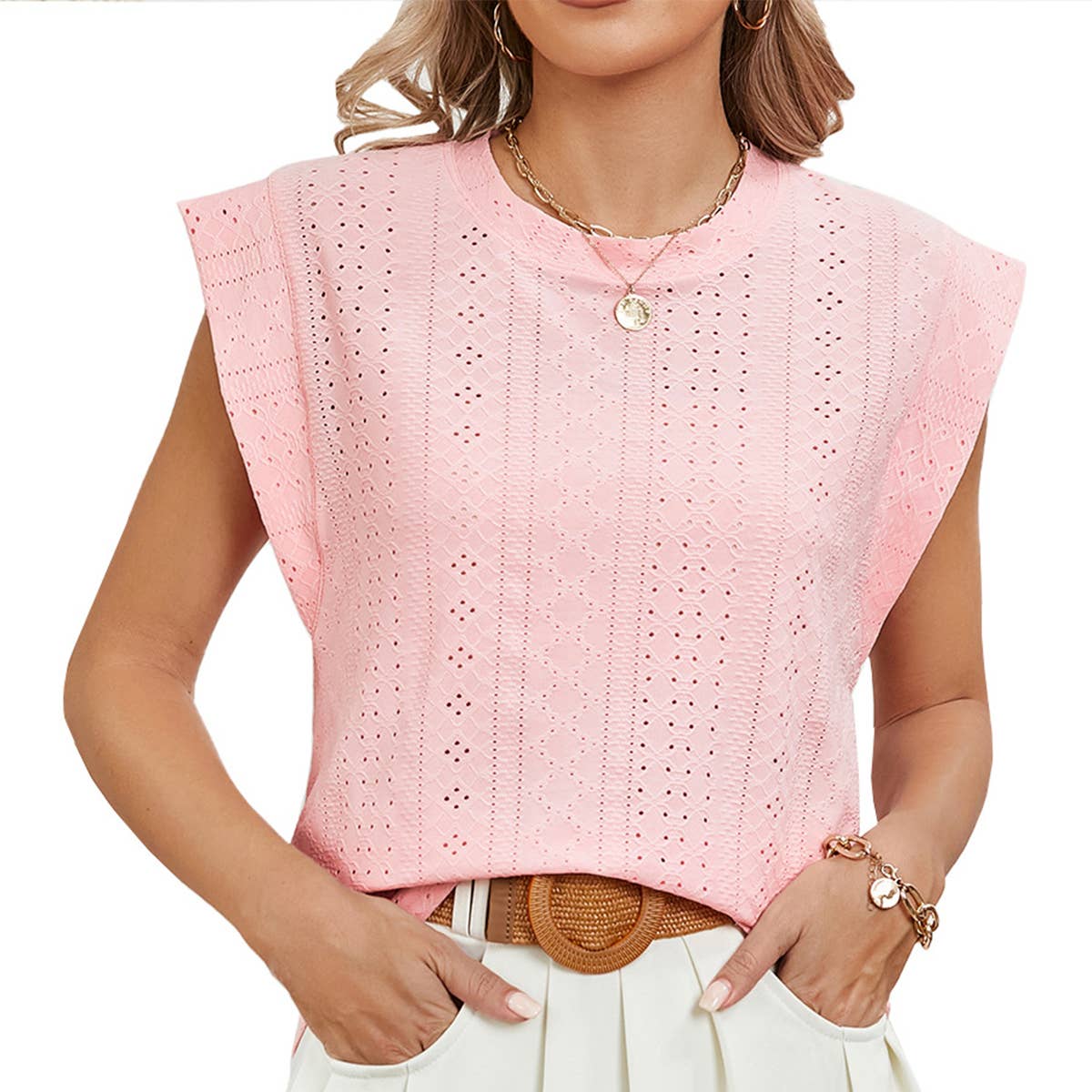 Solid color breathable shoulder top