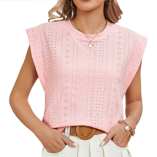 Solid color breathable shoulder top