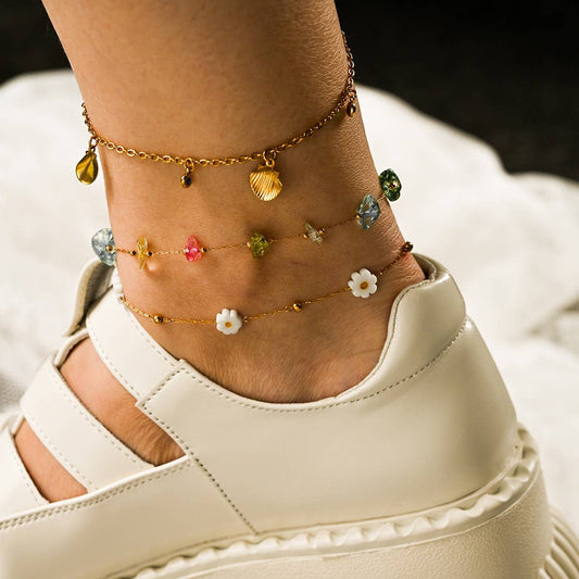 Stainless Steel Anklet with Colorful Stone Beads_CWAJE4612