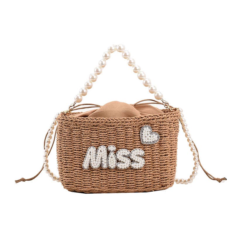 Single-shoulder pearl hand-held woven bag