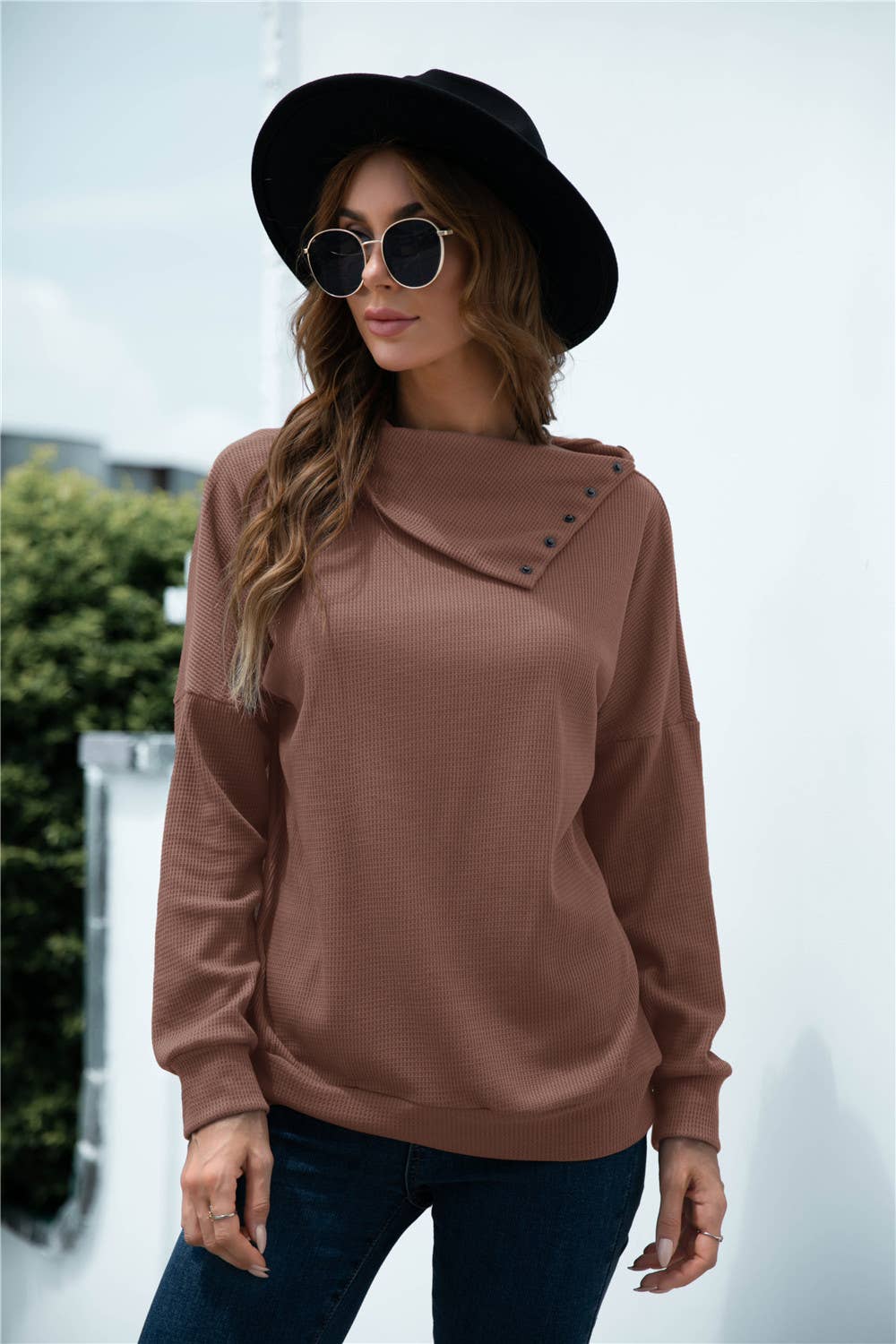 Side-collar pullover knitted solid color top